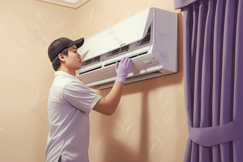 室内维修工人上门检查维修空调,高清,摄影图,摄影图片,图片大全,摄影图免费下载